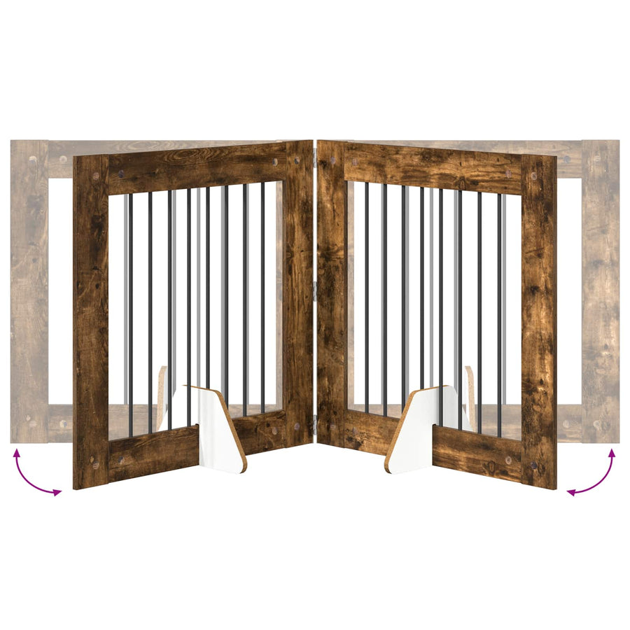 Hondenhekje met standaards 4 pcs Gerookt eiken 80 x 80 cm