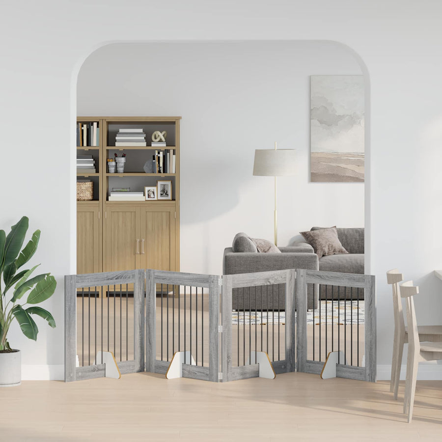 Hondenhekje met standaards 4 pcs Grijs sonoma 80 x 80 cm