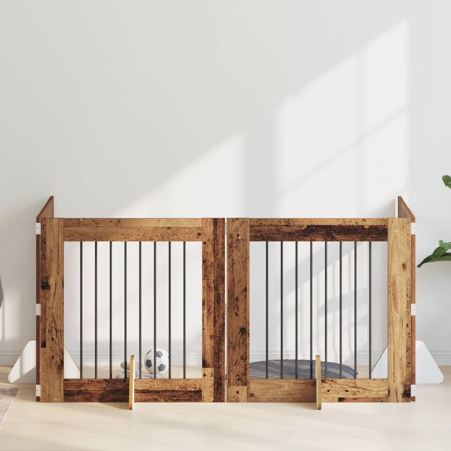 Hondenhekje met standaards 4 pcs Oud hout 80 x 80 cm