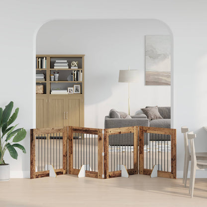 Hondenhekje met standaards 4 pcs Oud hout 80 x 80 cm