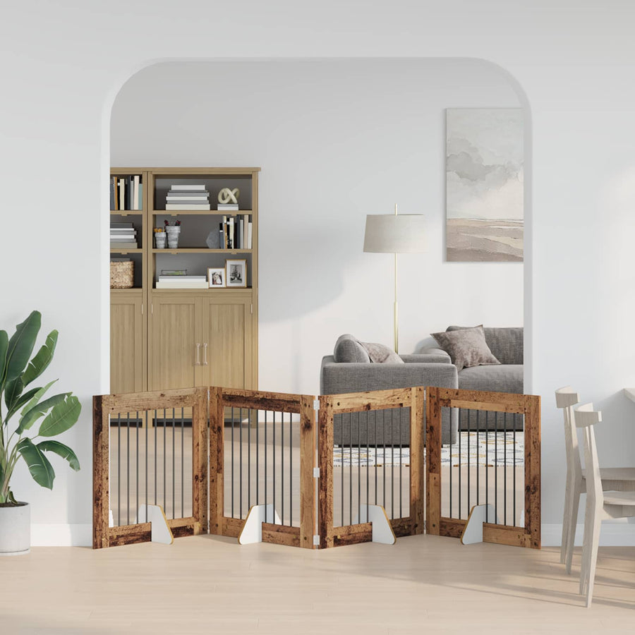 Hondenhekje met standaards 4 pcs Oud hout 80 x 80 cm