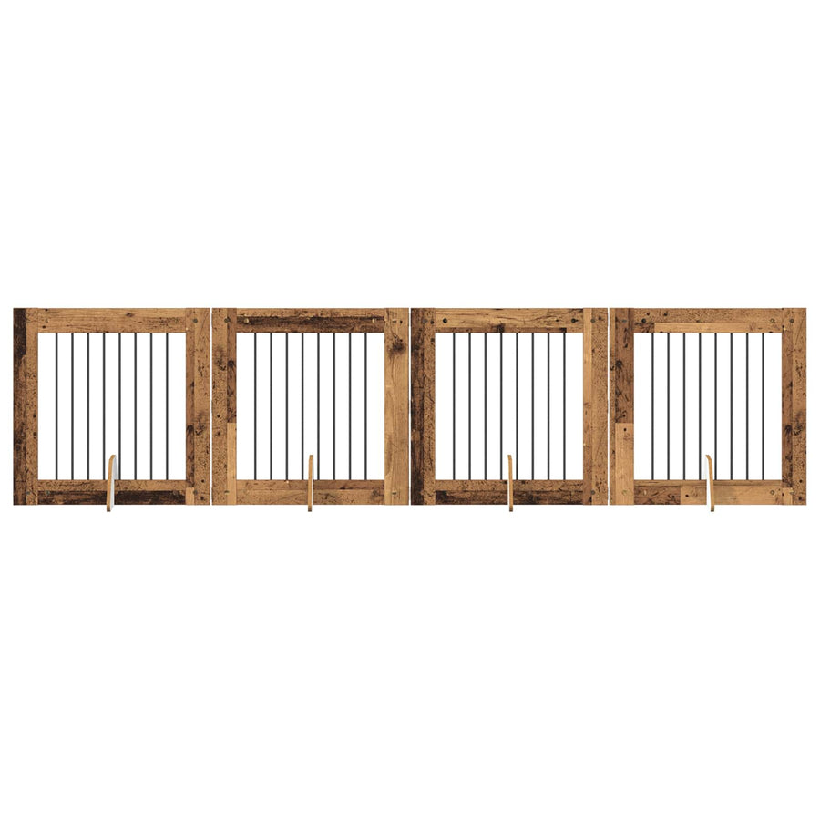 Hondenhekje met standaards 4 pcs Oud hout 80 x 80 cm