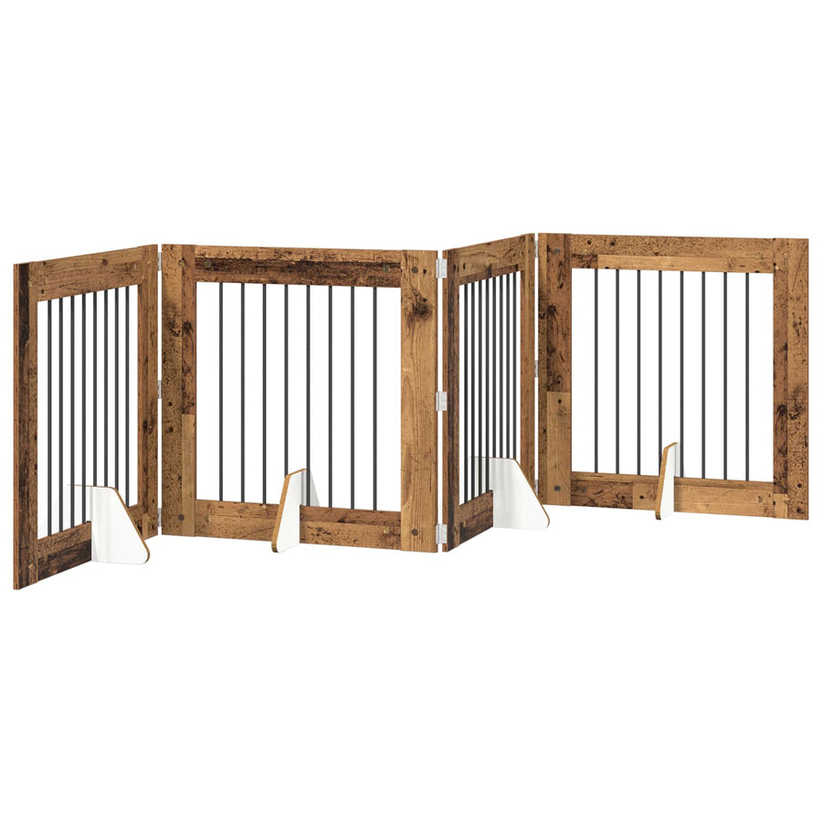 Hondenhekje met standaards 4 pcs Oud hout 80 x 80 cm