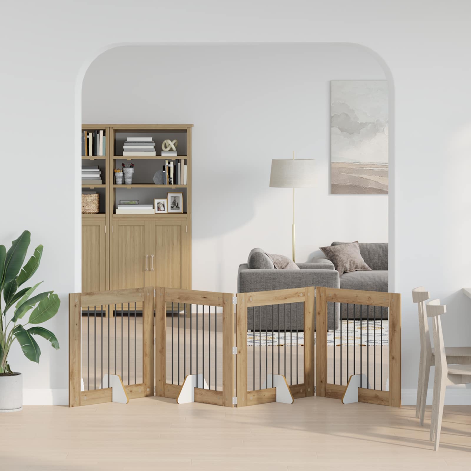Hondenhekje met standaards 4 pcs Artisanaal eiken 80 x 80 cm