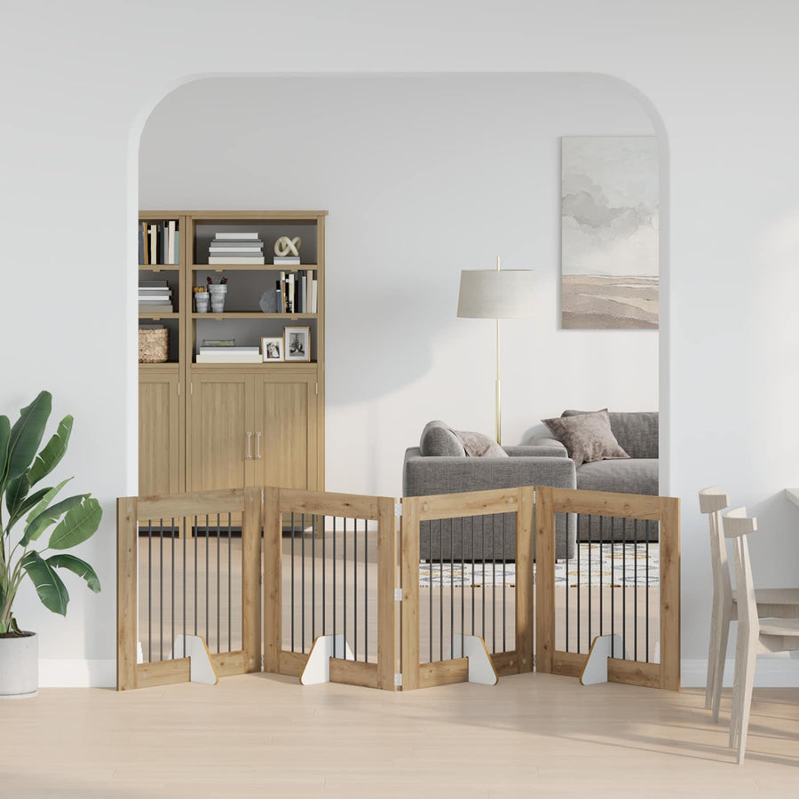 Hondenhekje met standaards 4 pcs Artisanaal eiken 80 x 80 cm