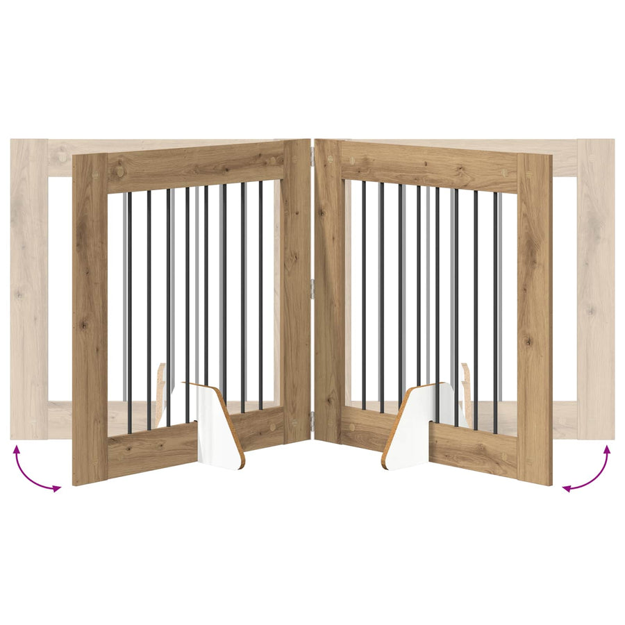Hondenhekje met standaards 4 pcs Artisanaal eiken 80 x 80 cm
