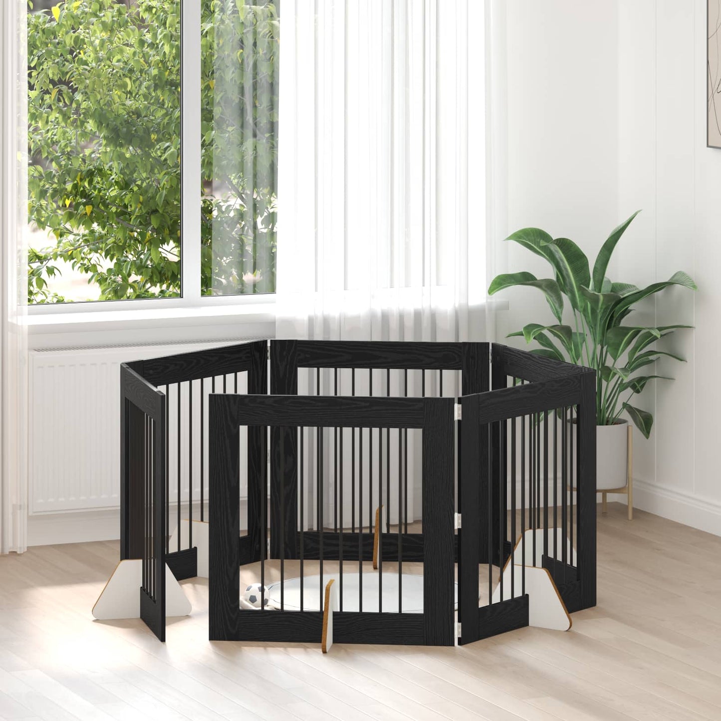 Hondenhekje met standaards 6 pcs Zwart eiken 80 x 80 cm
