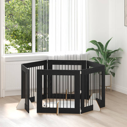 Hondenhekje met standaards 6 pcs Zwart eiken 80 x 80 cm