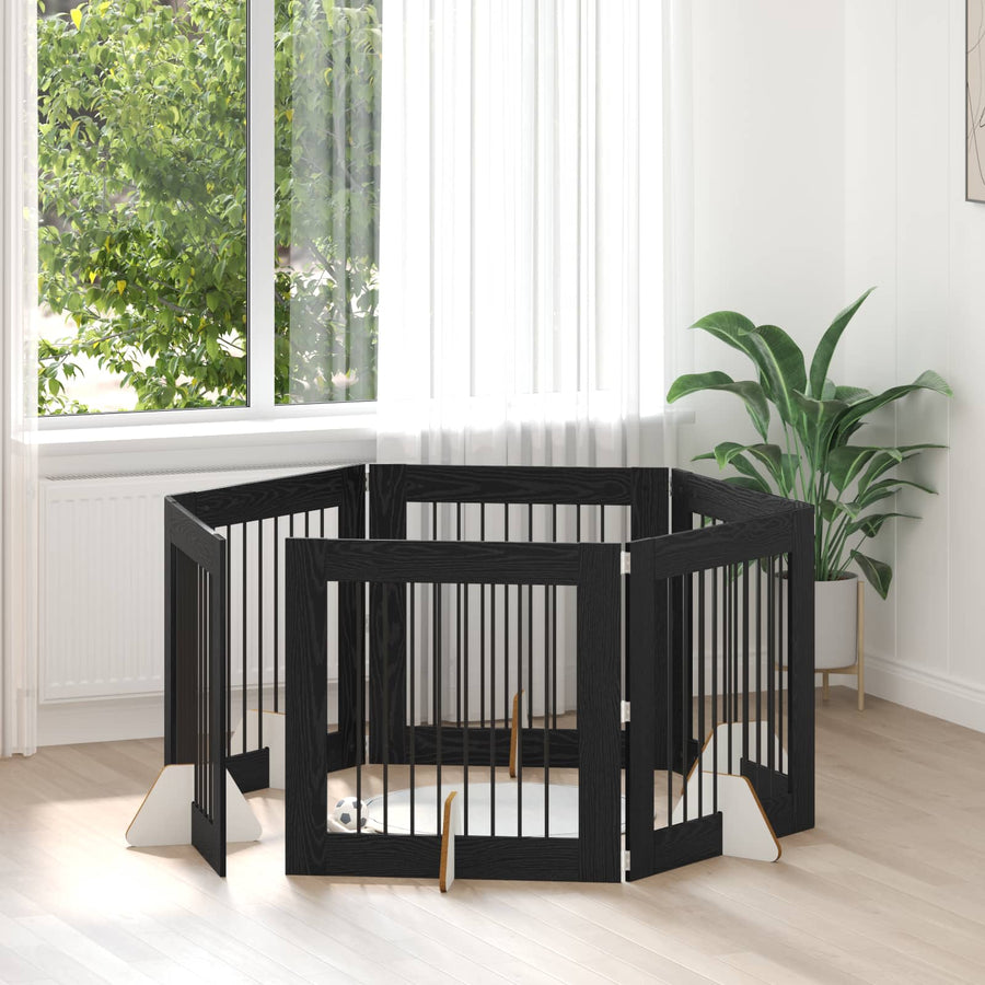 Hondenhekje met standaards 6 pcs Zwart eiken 80 x 80 cm