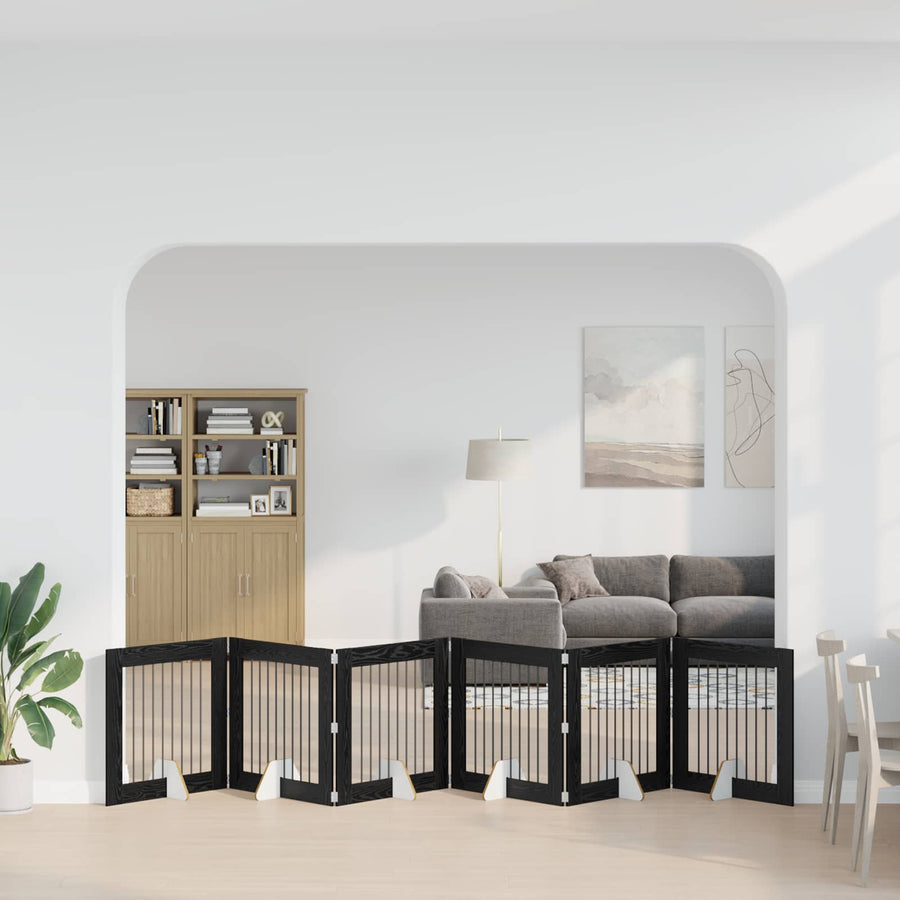 Hondenhekje met standaards 6 pcs Zwart eiken 80 x 80 cm