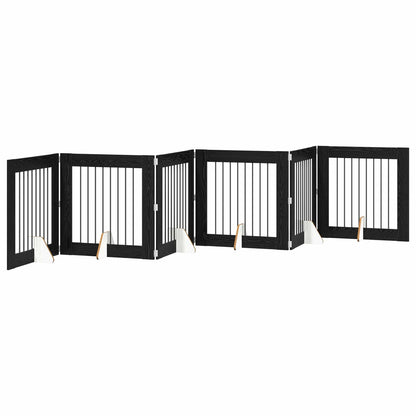 Hondenhekje met standaards 6 pcs Zwart eiken 80 x 80 cm