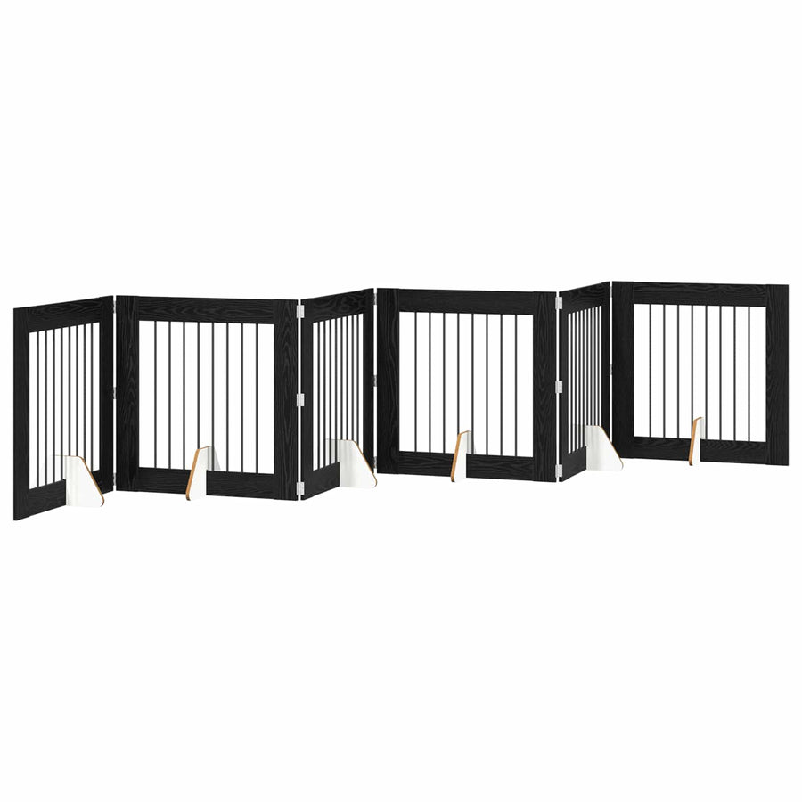 Hondenhekje met standaards 6 pcs Zwart eiken 80 x 80 cm