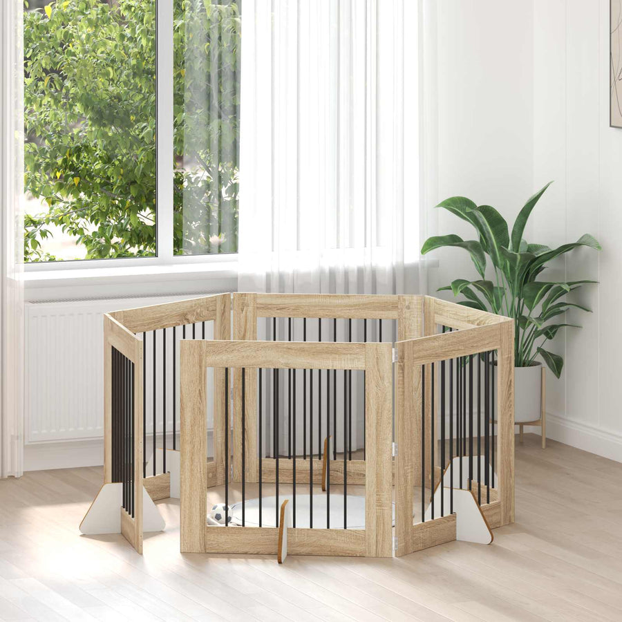 Hondenhekje met standaards 6 pcs Sonoma Eiken 80 x 80 cm