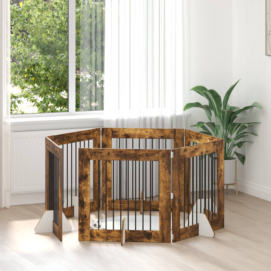 Hondenhekje met standaards 6 pcs Gerookt eiken 80 x 80 cm