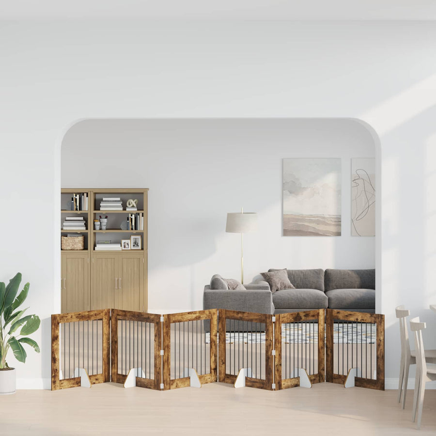 Hondenhekje met standaards 6 pcs Gerookt eiken 80 x 80 cm