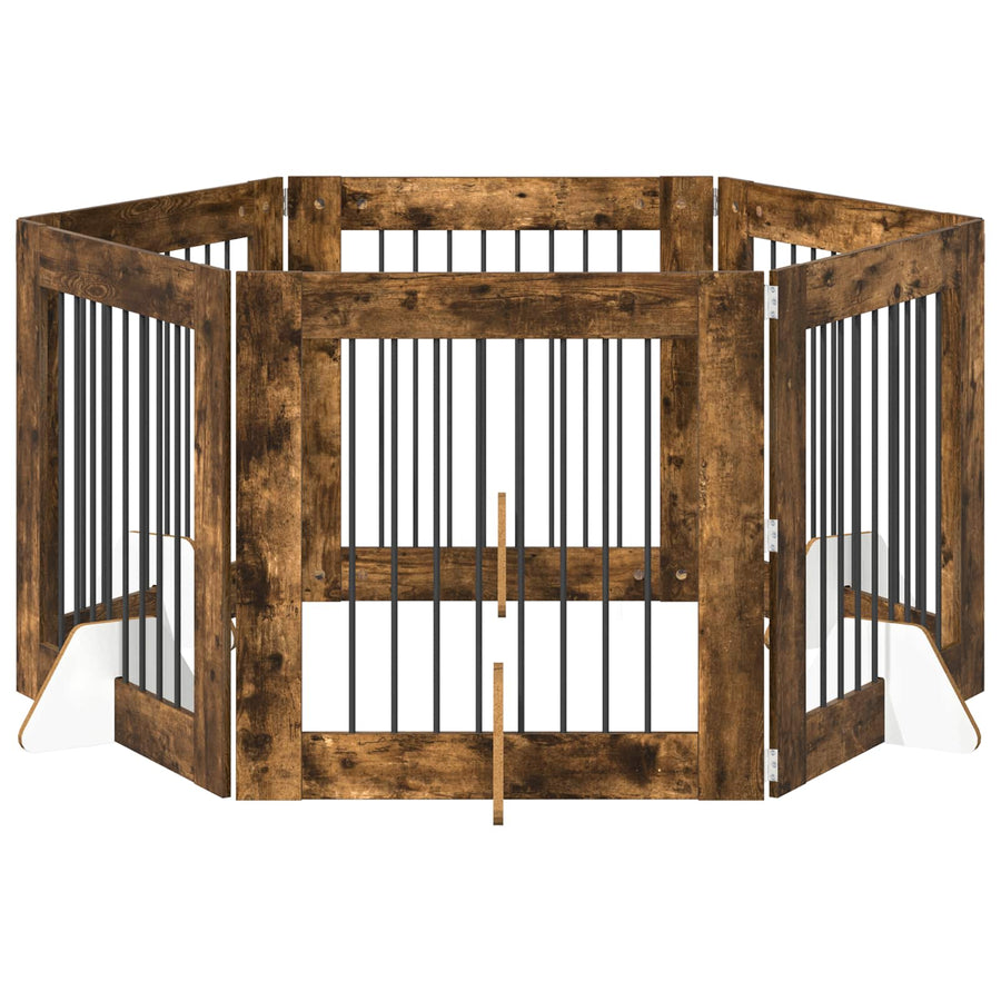 Hondenhekje met standaards 6 pcs Gerookt eiken 80 x 80 cm