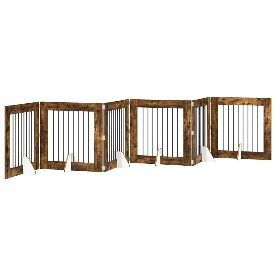 Hondenhekje met standaards 6 pcs Gerookt eiken 80 x 80 cm