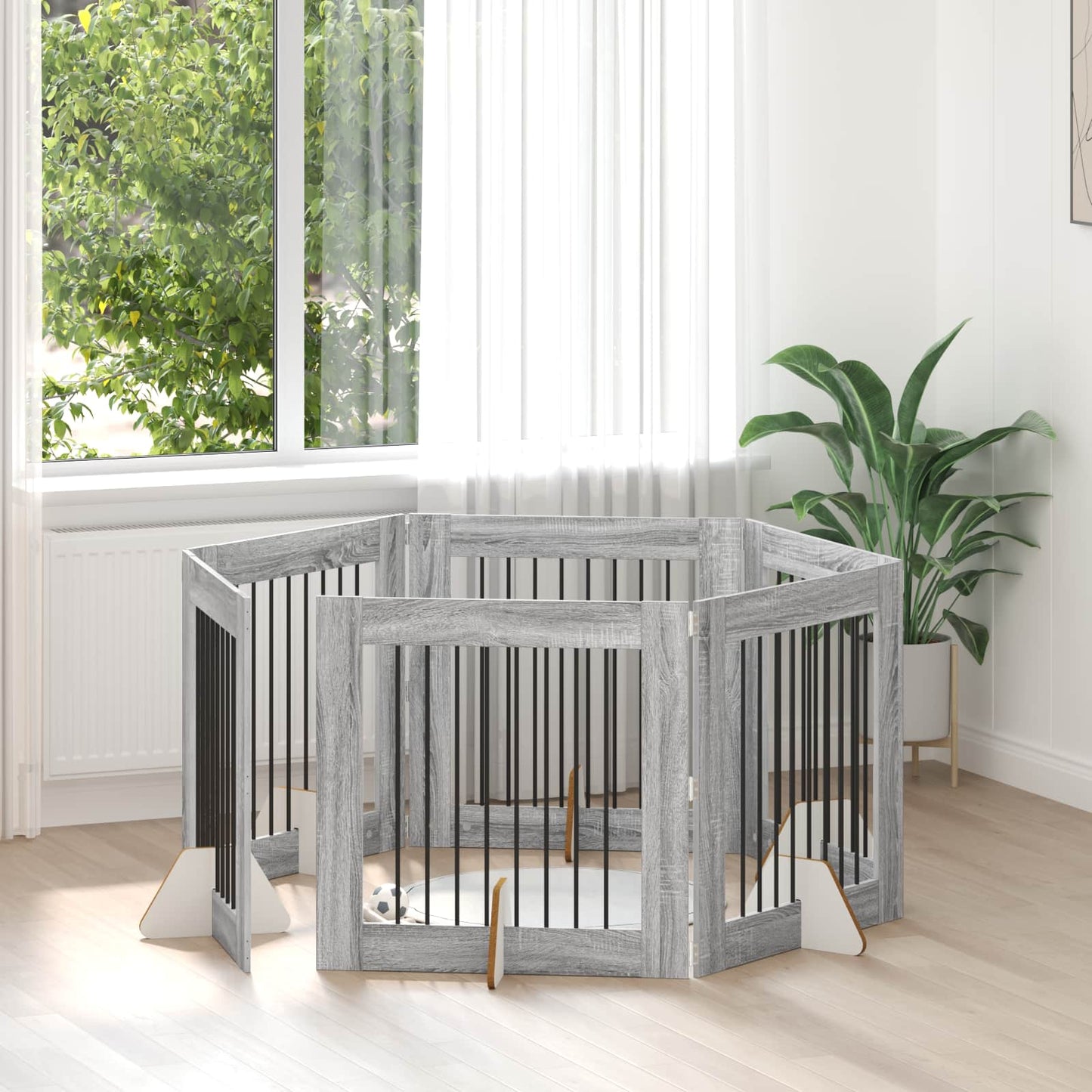 Hondenhekje met standaards 6 pcs Grijs sonoma 80 x 80 cm