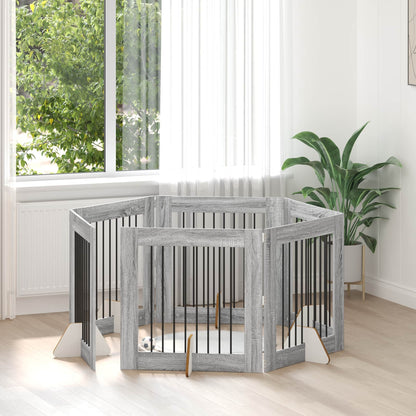 Hondenhekje met standaards 6 pcs Grijs sonoma 80 x 80 cm
