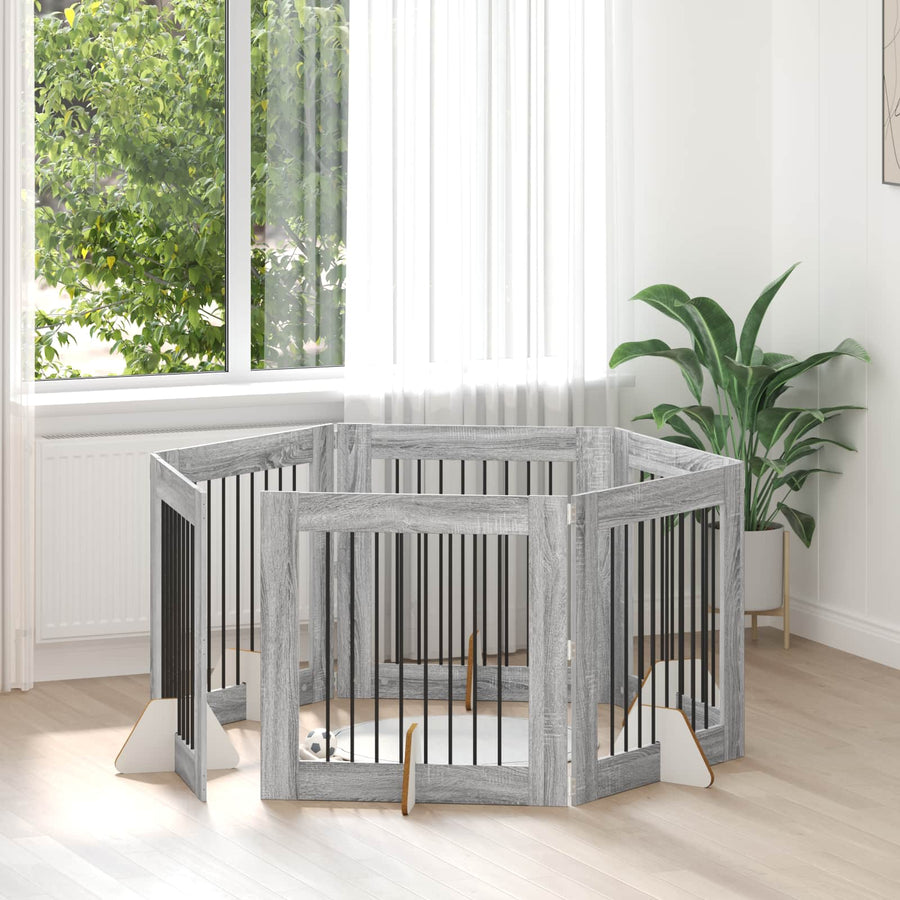 Hondenhekje met standaards 6 pcs Grijs sonoma 80 x 80 cm