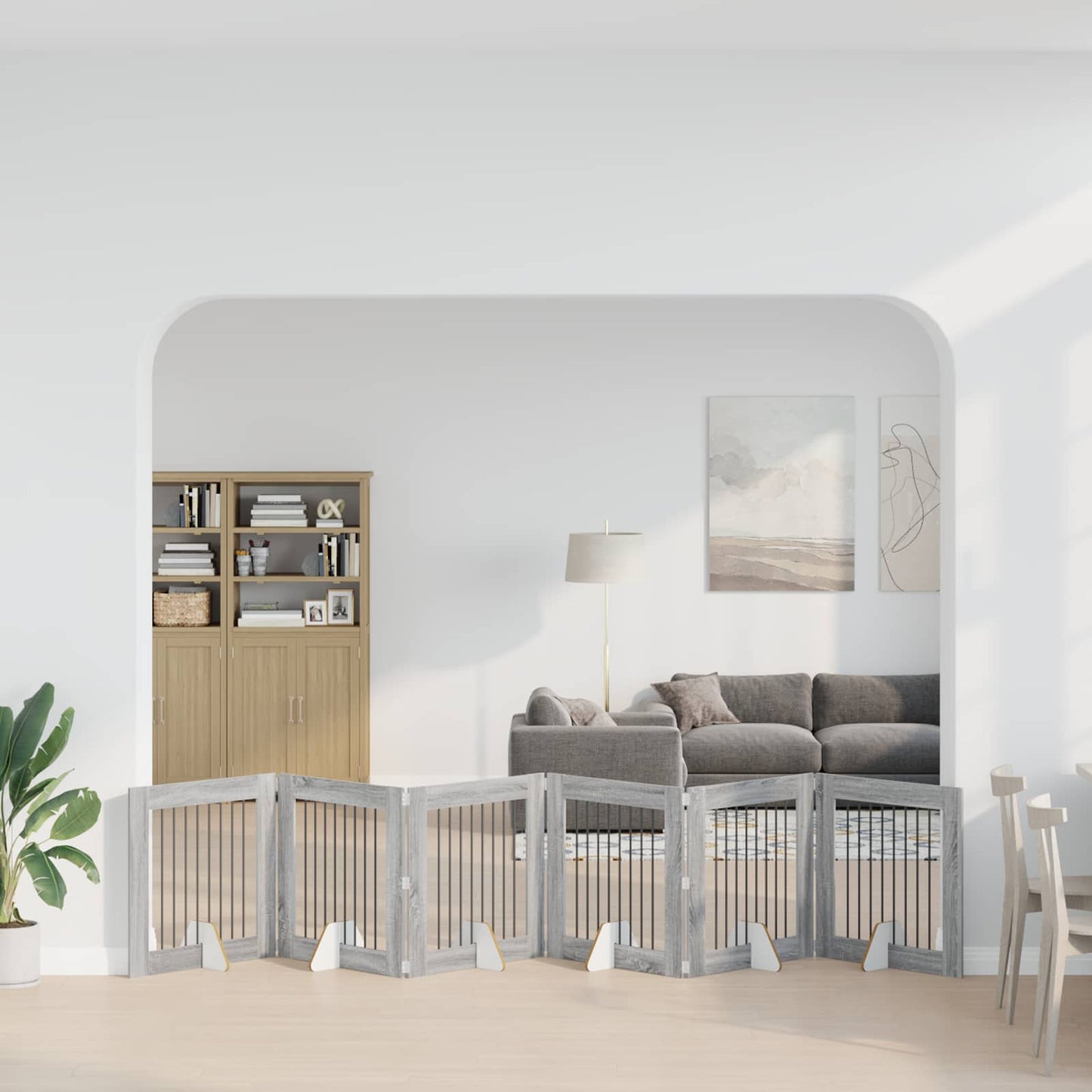 Hondenhekje met standaards 6 pcs Grijs sonoma 80 x 80 cm