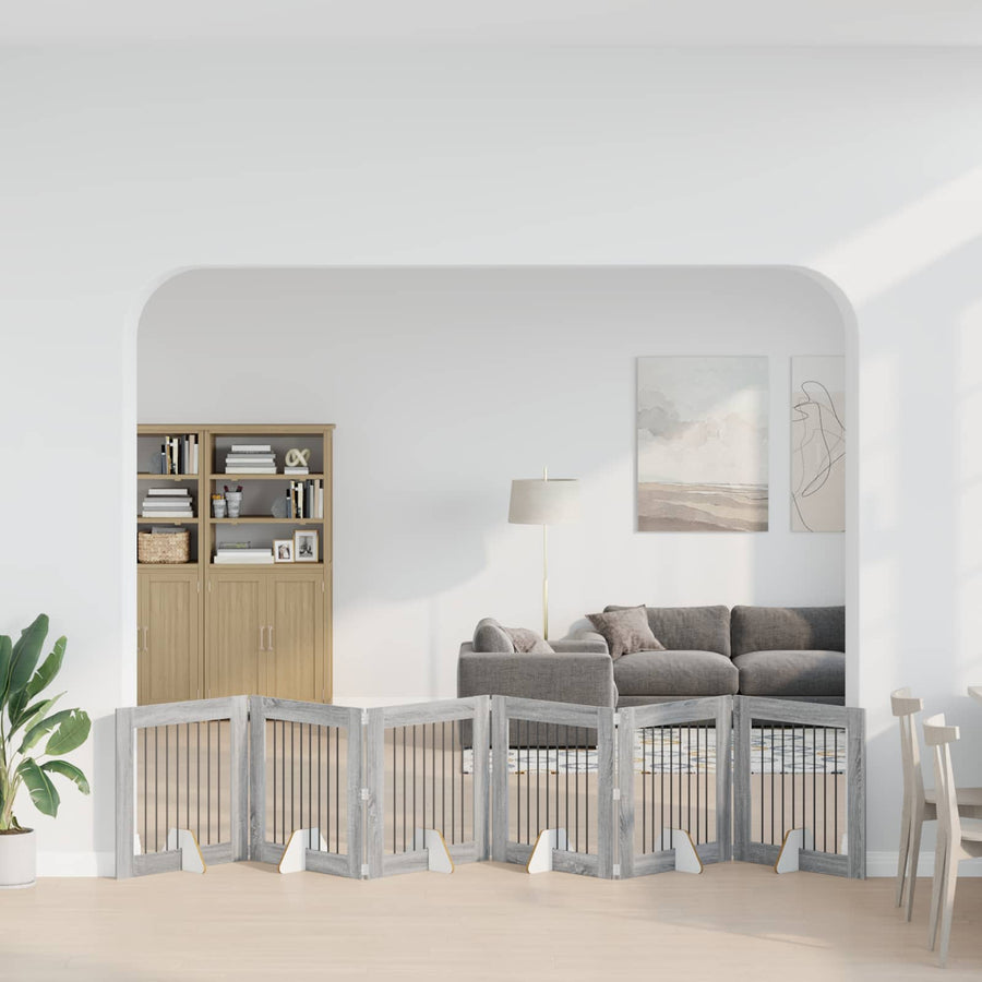 Hondenhekje met standaards 6 pcs Grijs sonoma 80 x 80 cm