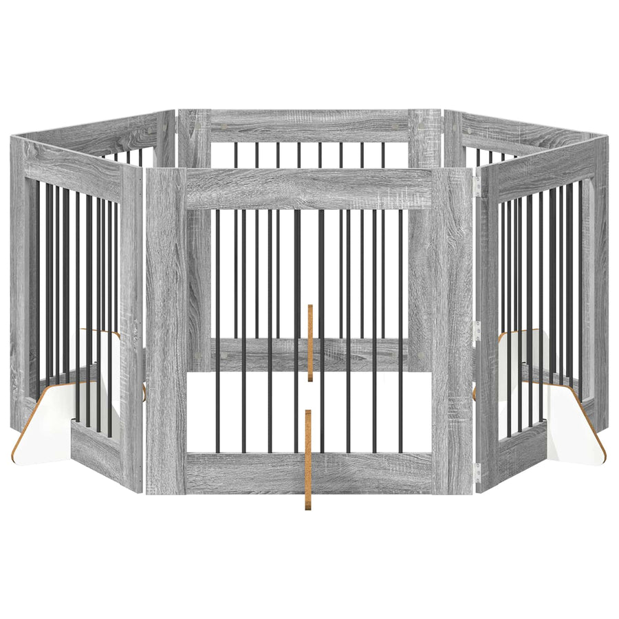 Hondenhekje met standaards 6 pcs Grijs sonoma 80 x 80 cm