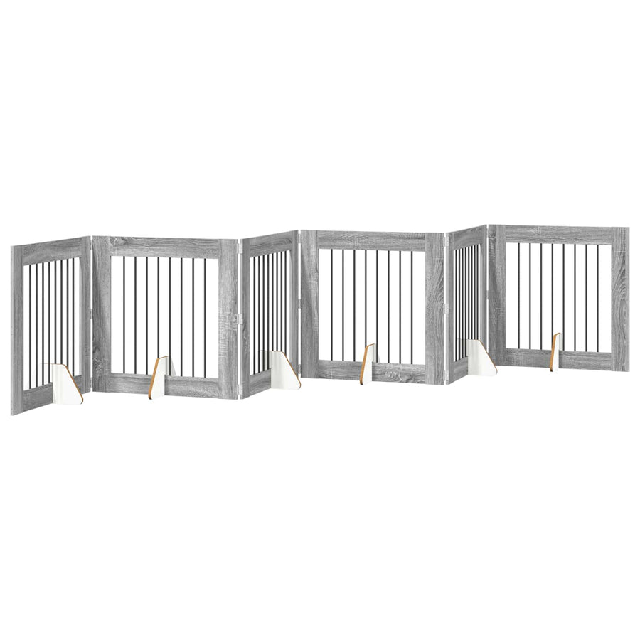 Hondenhekje met standaards 6 pcs Grijs sonoma 80 x 80 cm
