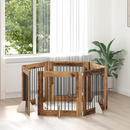 Hondenhekje met standaards 6 pcs Oud hout 80 x 80 cm