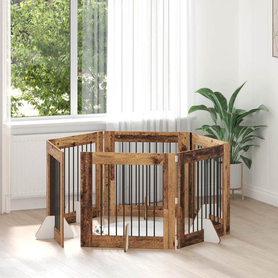 Hondenhekje met standaards 6 pcs Oud hout 80 x 80 cm