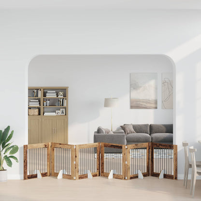 Hondenhekje met standaards 6 pcs Oud hout 80 x 80 cm