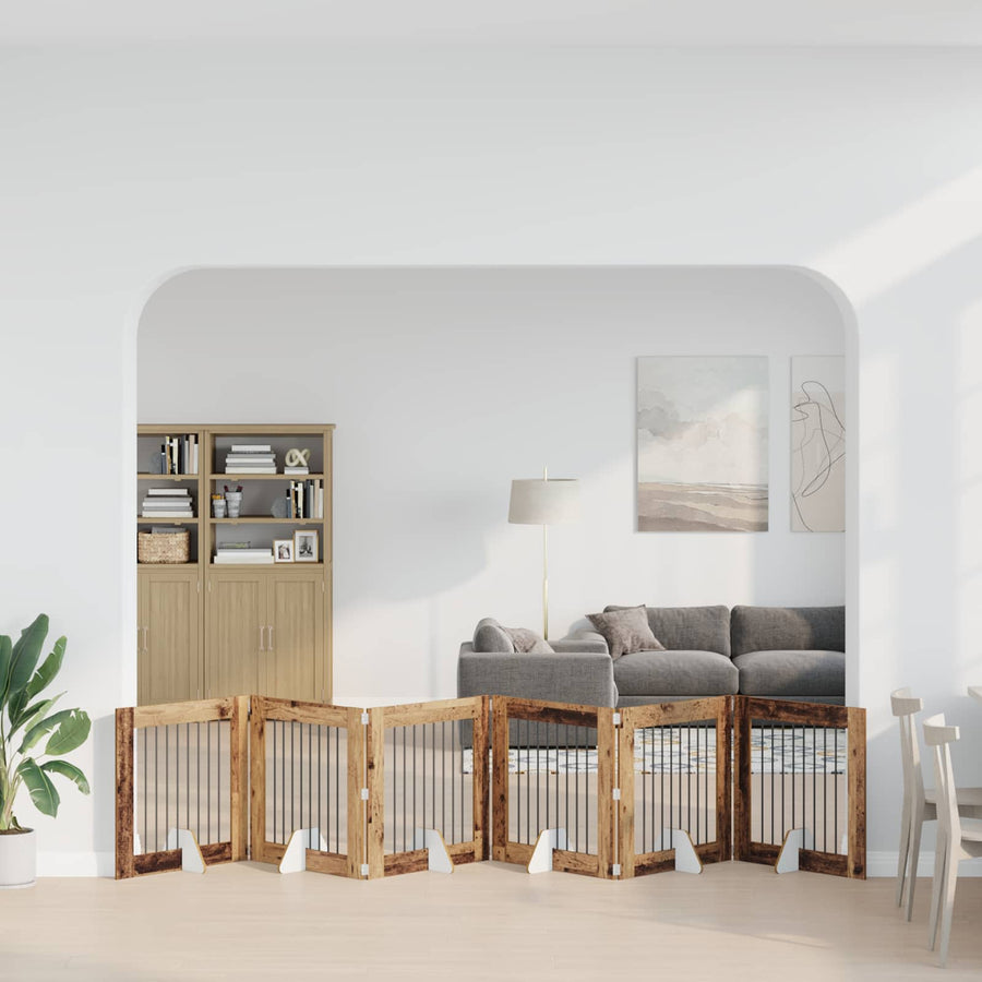 Hondenhekje met standaards 6 pcs Oud hout 80 x 80 cm