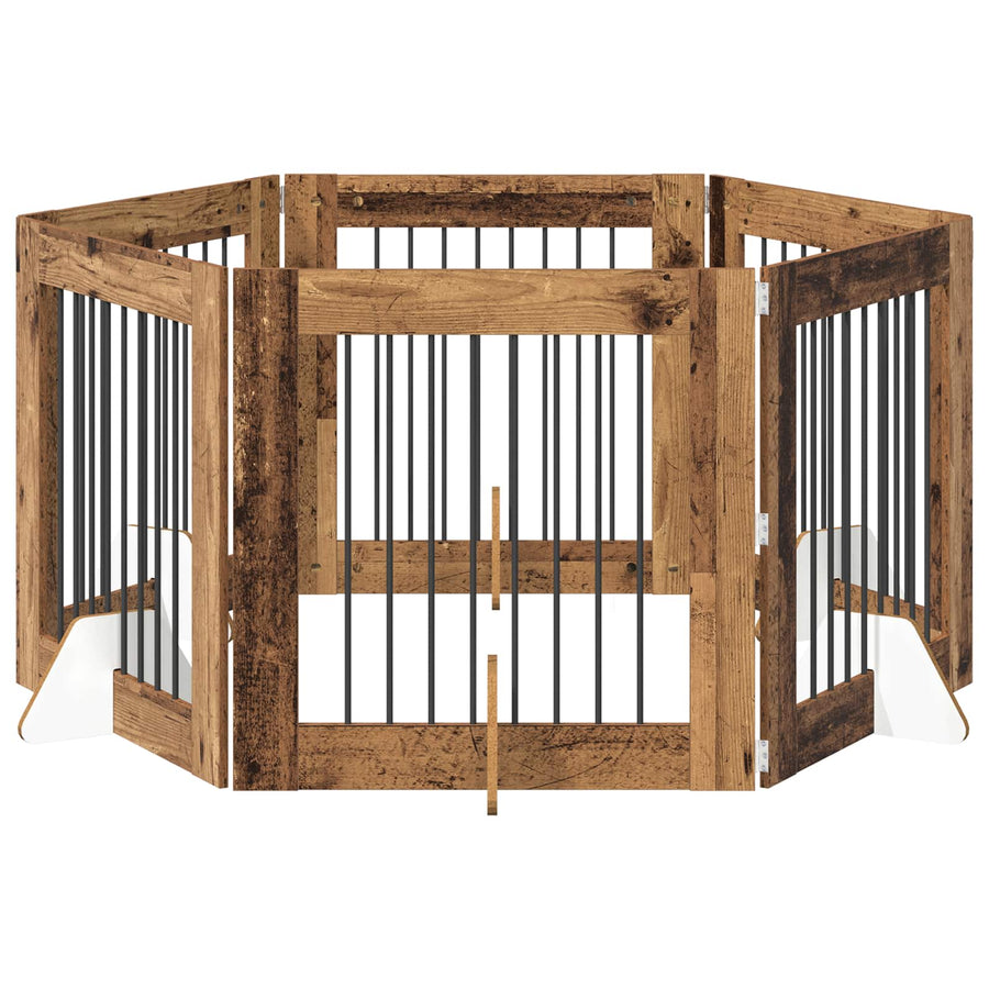 Hondenhekje met standaards 6 pcs Oud hout 80 x 80 cm
