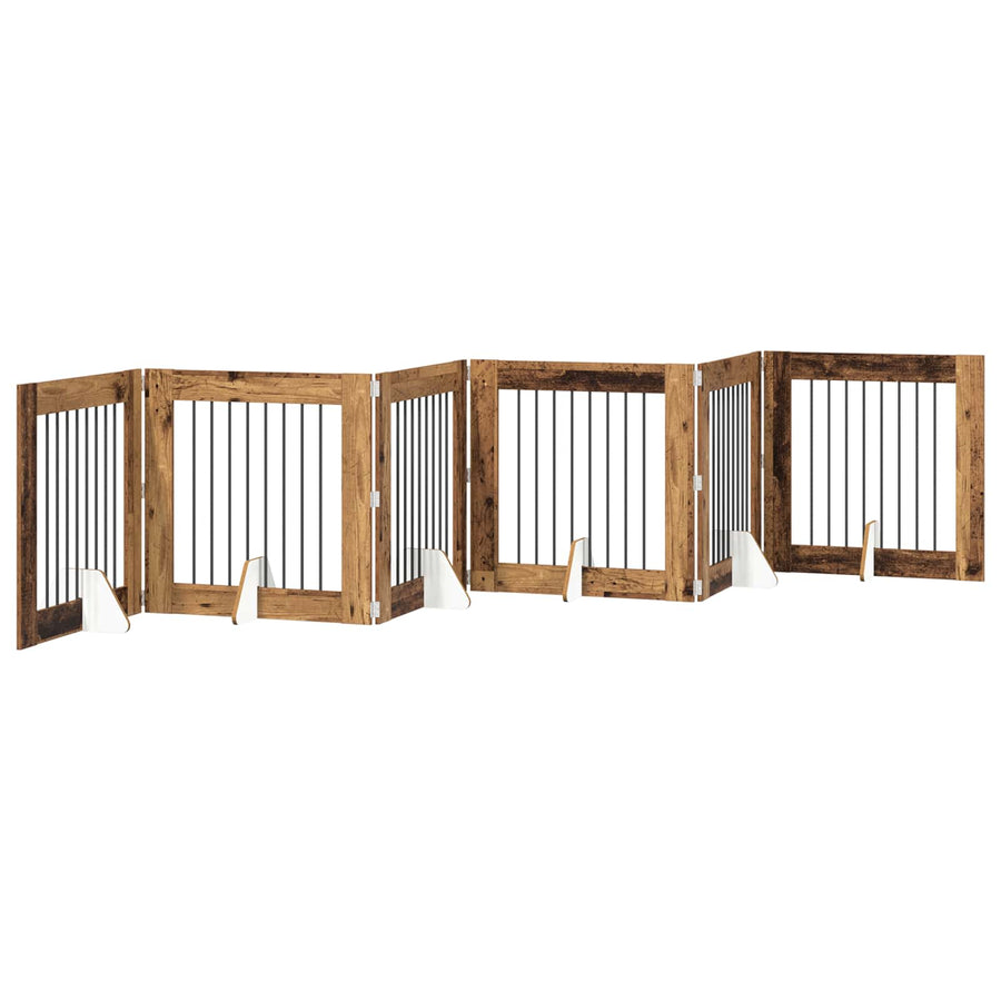 Hondenhekje met standaards 6 pcs Oud hout 80 x 80 cm
