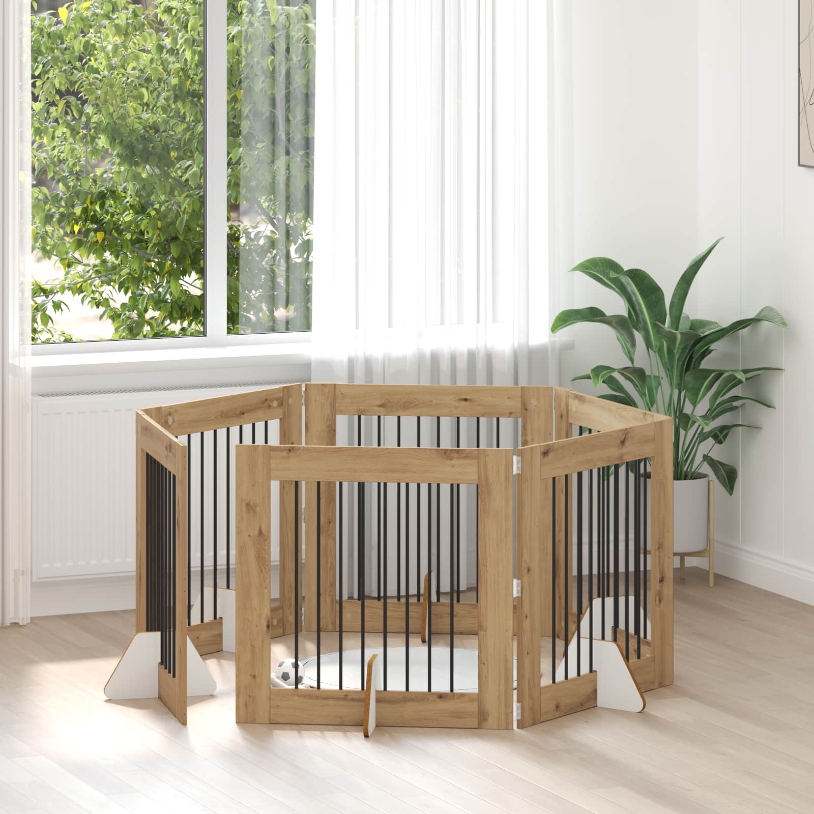 Hondenhekje met standaards 6 pcs Artisanaal eiken 80 x 80 cm