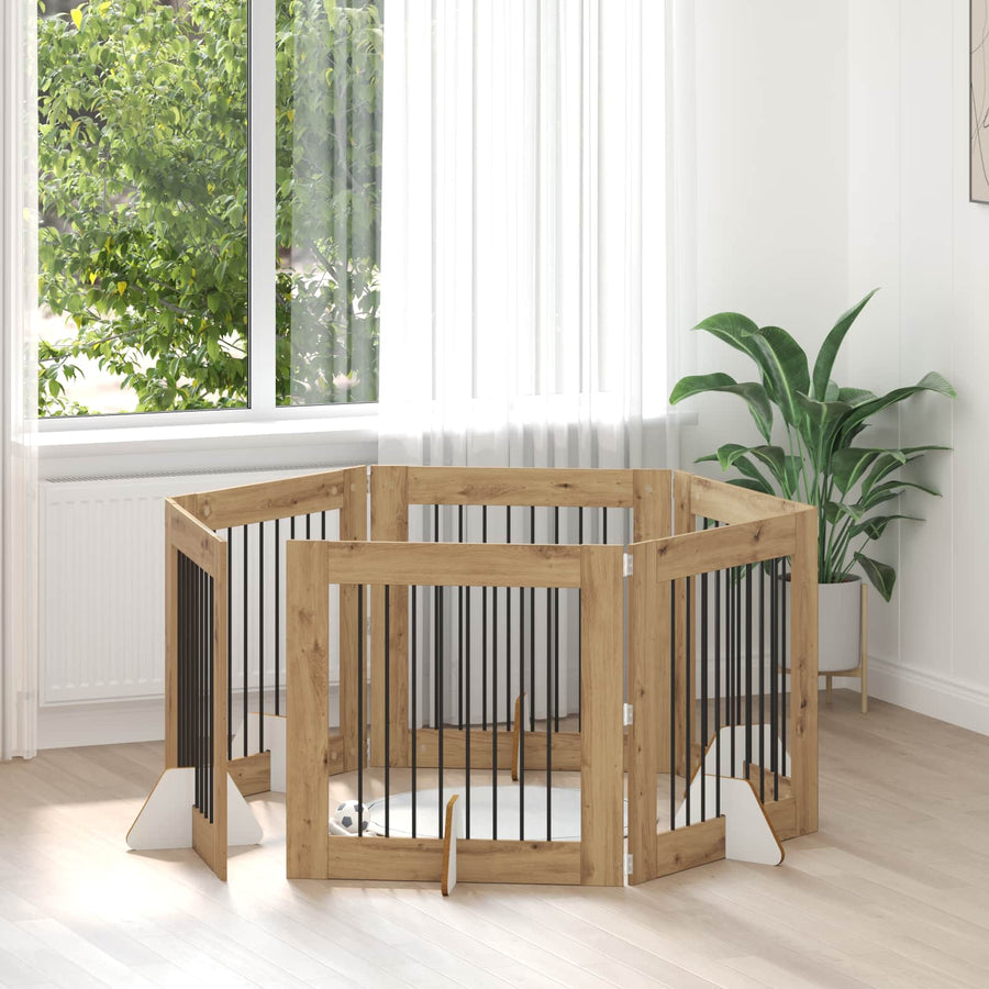 Hondenhekje met standaards 6 pcs Artisanaal eiken 80 x 80 cm