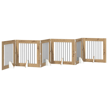 Hondenhekje met standaards 6 pcs Artisanaal eiken 80 x 80 cm