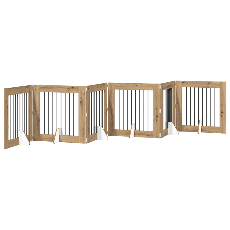 Hondenhekje met standaards 6 pcs Artisanaal eiken 80 x 80 cm