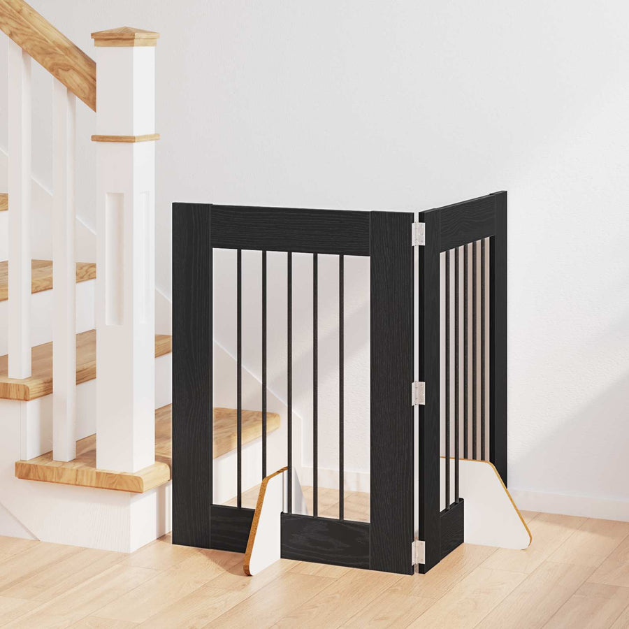 Hondenhekje met standaards 2 pcs Zwart eiken 60 x 80 cm
