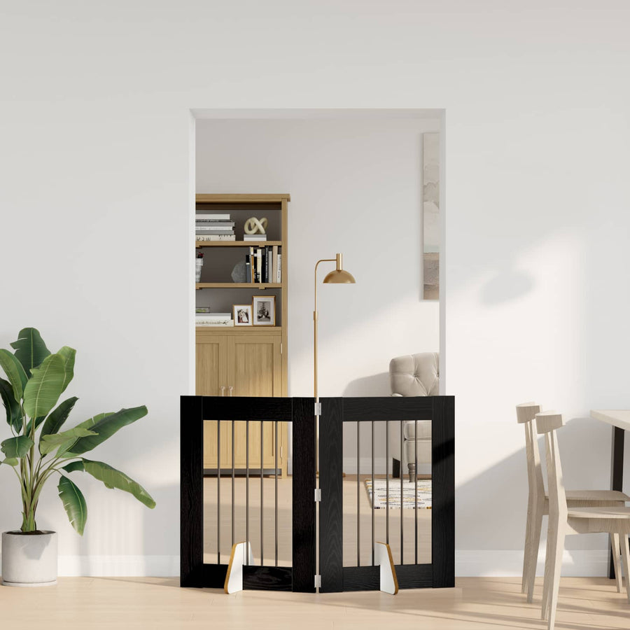 Hondenhekje met standaards 2 pcs Zwart eiken 60 x 80 cm