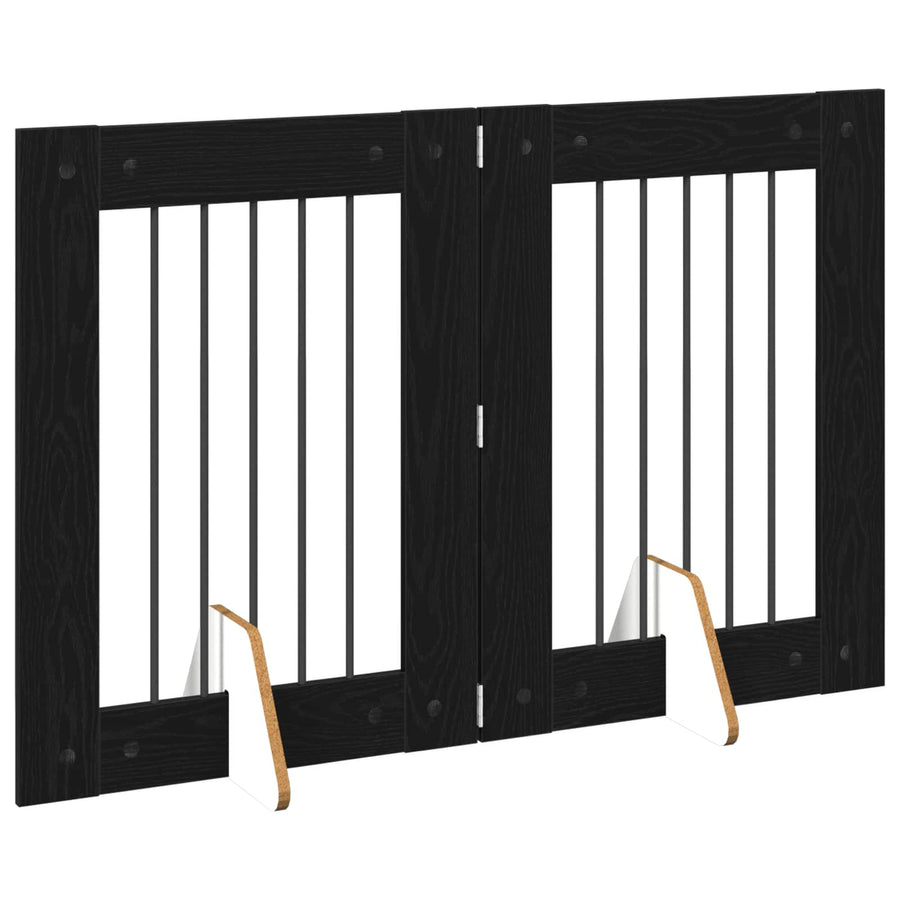 Hondenhekje met standaards 2 pcs Zwart eiken 60 x 80 cm