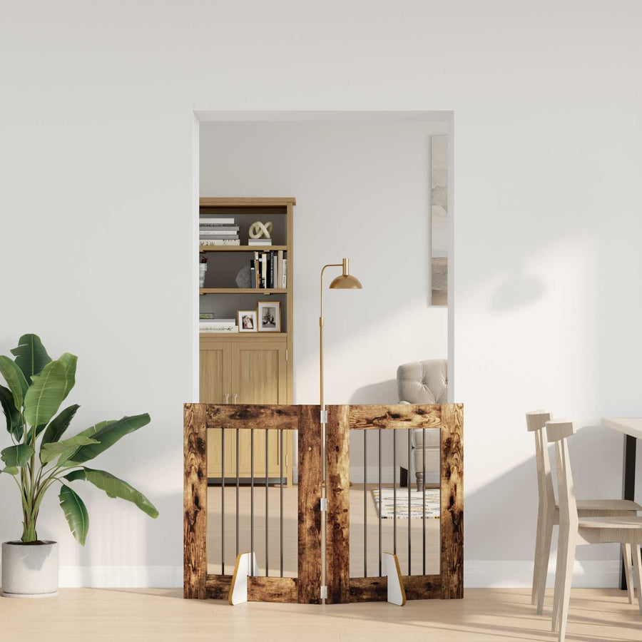Hondenhekje met standaards 2 pcs Gerookt eiken 60 x 80 cm