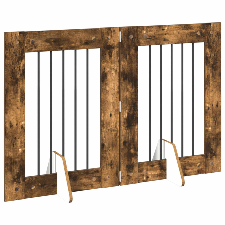 Hondenhekje met standaards 2 pcs Gerookt eiken 60 x 80 cm