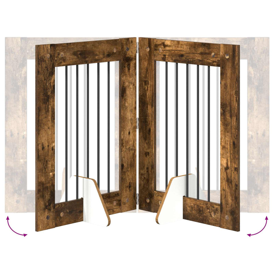 Hondenhekje met standaards 2 pcs Gerookt eiken 60 x 80 cm