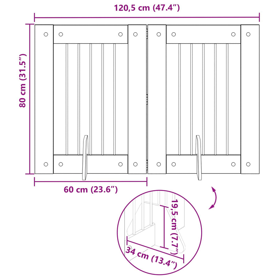 Hondenhekje met standaards 2 pcs Gerookt eiken 60 x 80 cm