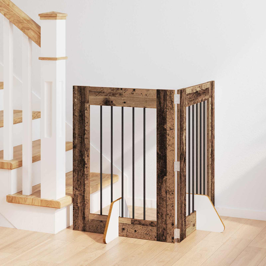 Hondenhekje met standaards 2 pcs Oud hout 60 x 80 cm