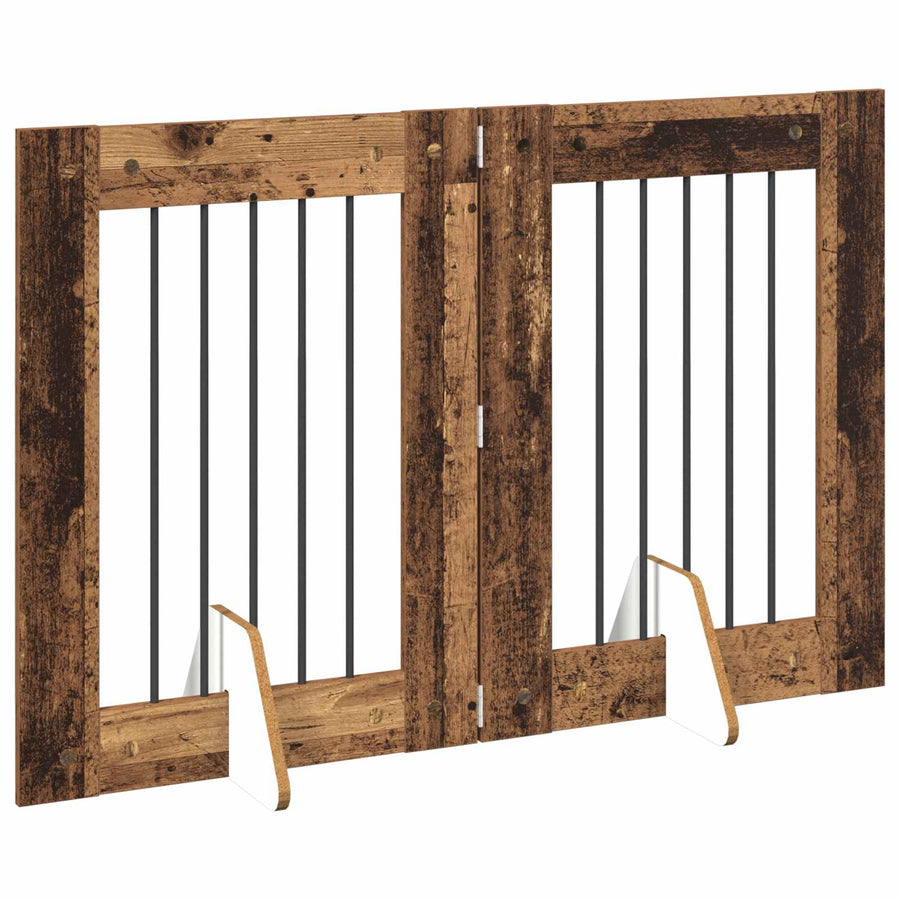 Hondenhekje met standaards 2 pcs Oud hout 60 x 80 cm