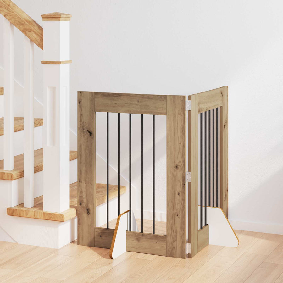 Hondenhekje met standaards 2 pcs Artisanaal eiken 60 x 80 cm