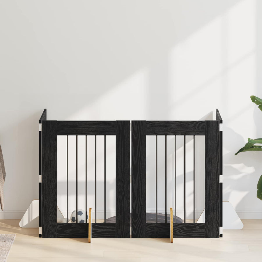 Hondenhekje met standaards 4 pcs Zwart eiken 60 x 80 cm