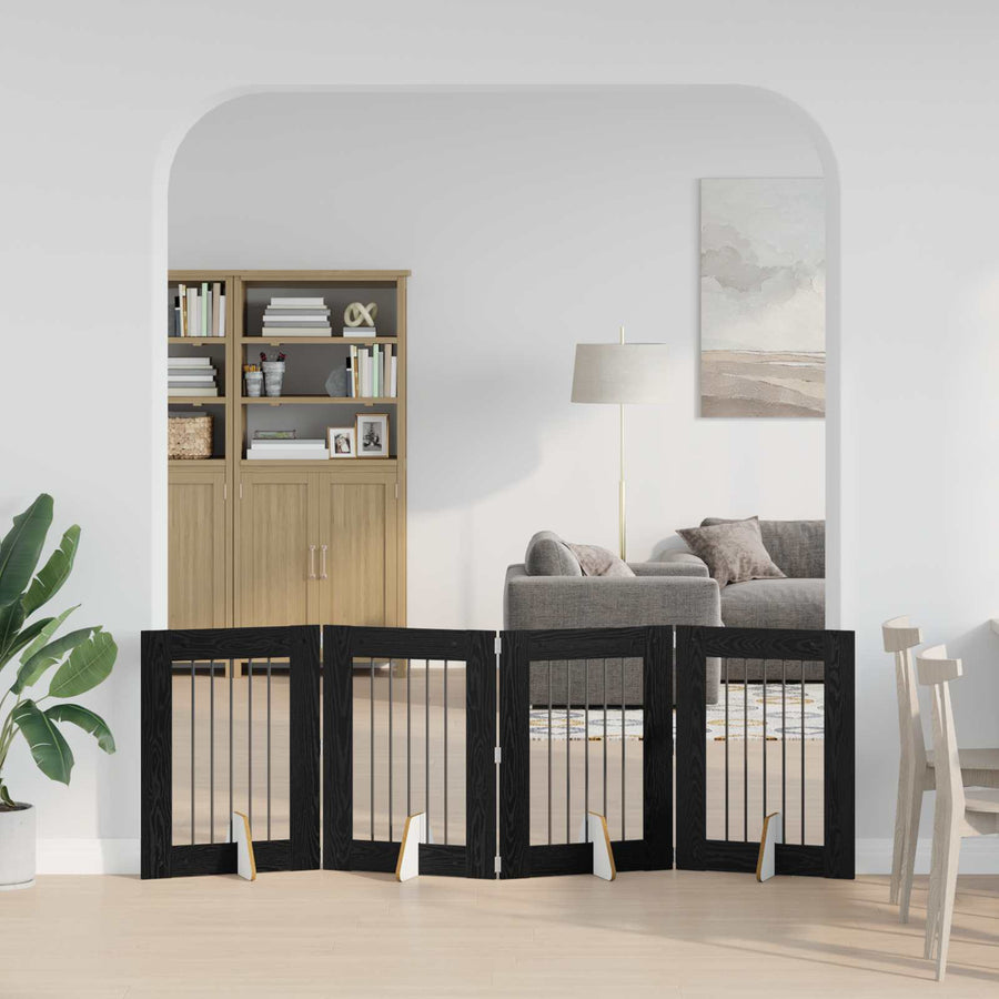 Hondenhekje met standaards 4 pcs Zwart eiken 60 x 80 cm